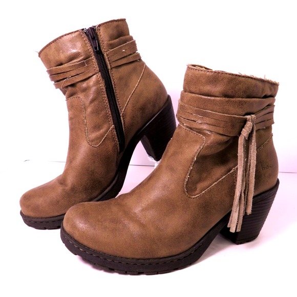 B.O.C. Born Shoes - B.O.C BORN Womens Brown Tassel Accent Side Zip Heeled Round Toe Booties 8 M